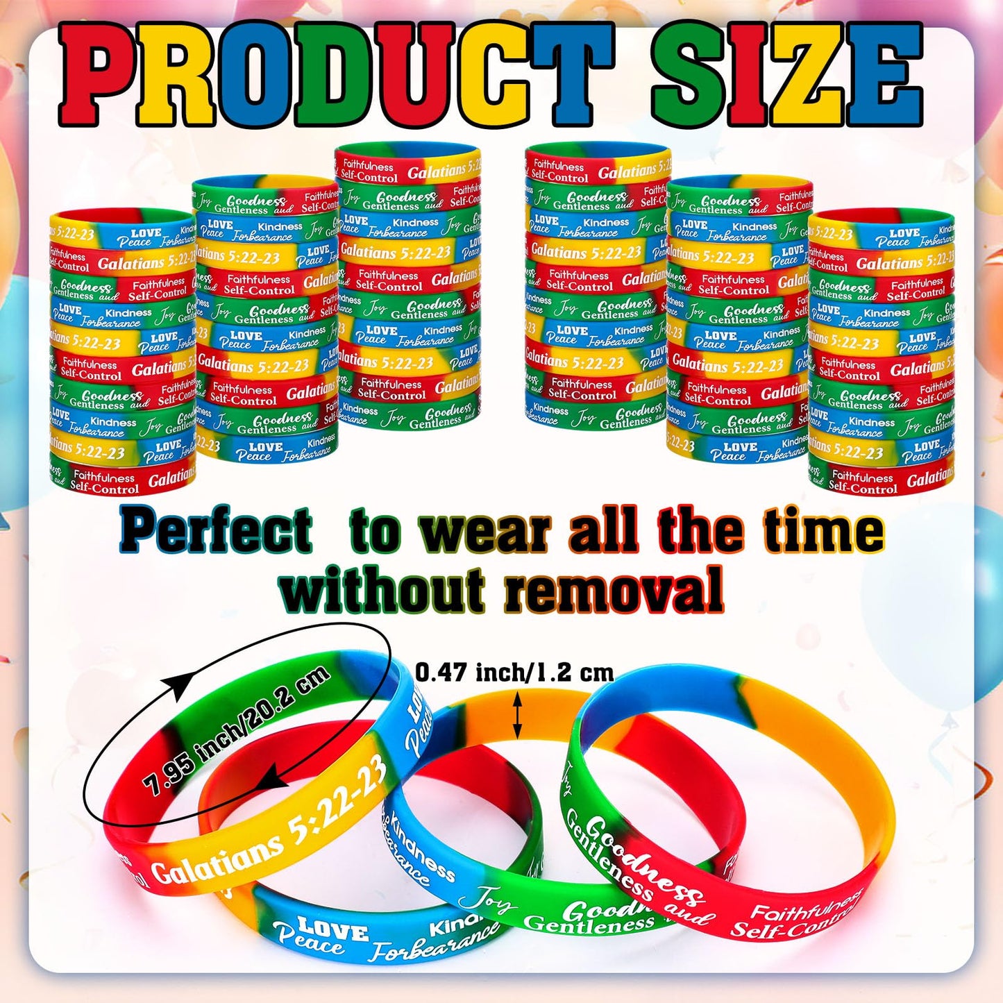 Huquary 48 Pcs Fruit of the Spirit Bracelet Inspirational Scripture Christian Silicone Bracelets Bulk Religious Motivational Lov