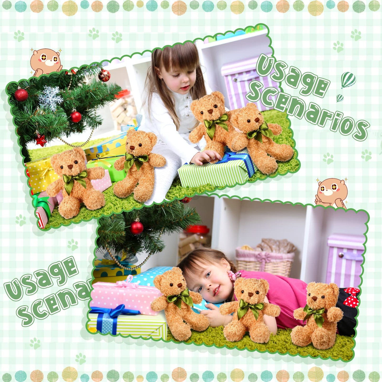 Zhanmai 9 Pieces Cute Bear Stuffed Animals 10 Inch Soft Plush Stuffed Bears Toy Gift Bulk With Bow Tie Kids Boys Girls Graduation Baby Shower Birthday Party Gift(Golden)