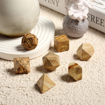 Picture Gemstone Dnd Dice ,Dndnd Full Set Natural Stone Dice Set With Gorgeous Gift Case For Dungeons And Dragon And Tabletop Ga