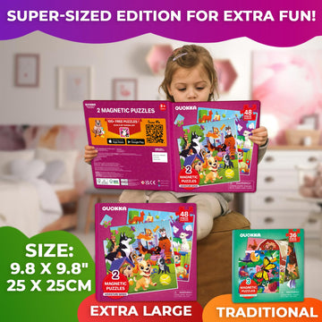 Quokka Magnetic Puzzles For Toddlers 3-4 - 2X48 Travel Puzzle Games For Kids Ages 3-5 Years Old - Car Activities Toy For Boys And Girls 4-6 Yo - Cats & Dogs Learning Magnet For Road Trip