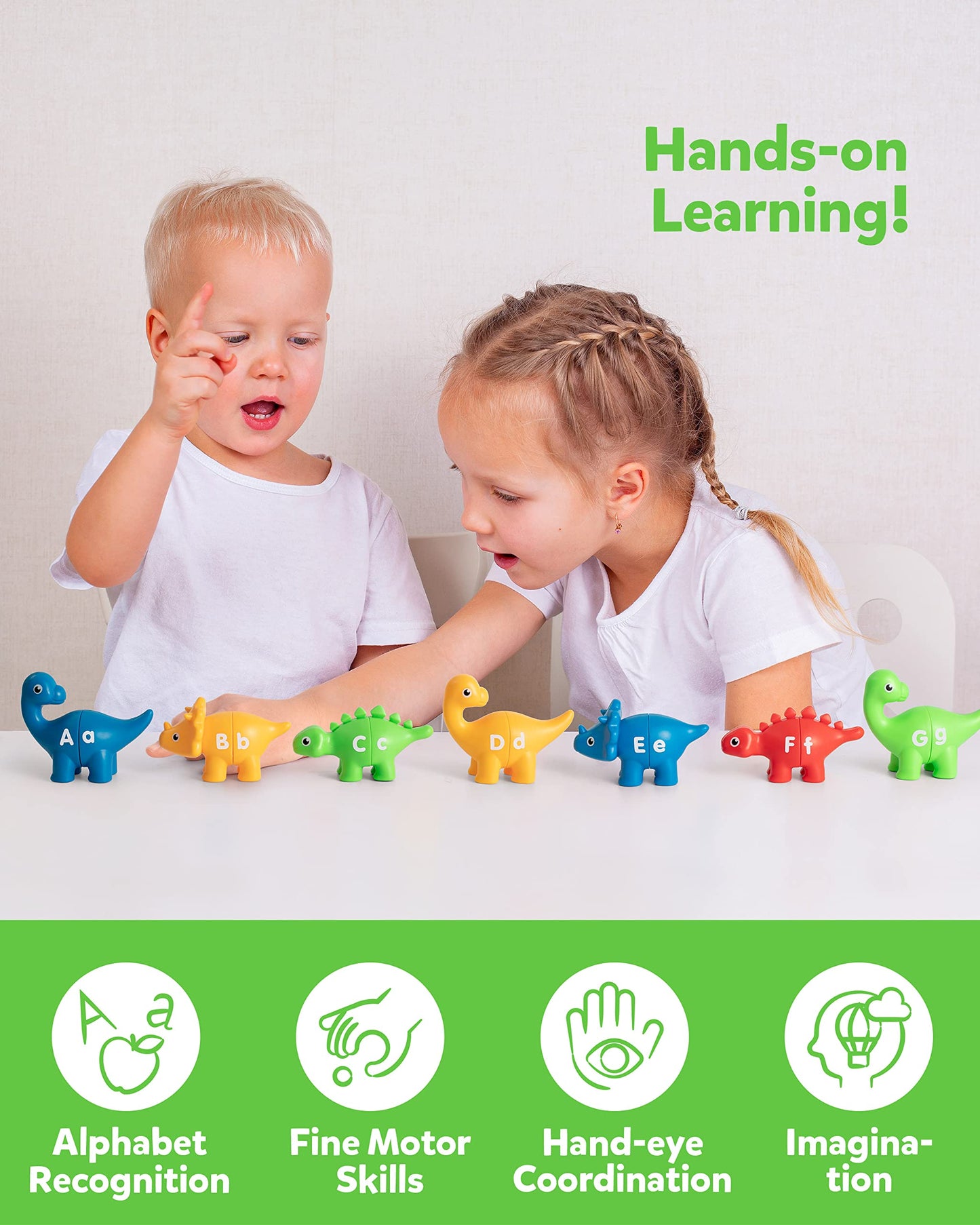 Coogam Matching Letters Fine Motor Toy, 26 Pcs Double-Sided Abc Dinosaur Alphabet Match Game With Uppercase Lowercase, Preschool Educational Montessori Learning Toys For Toddlers