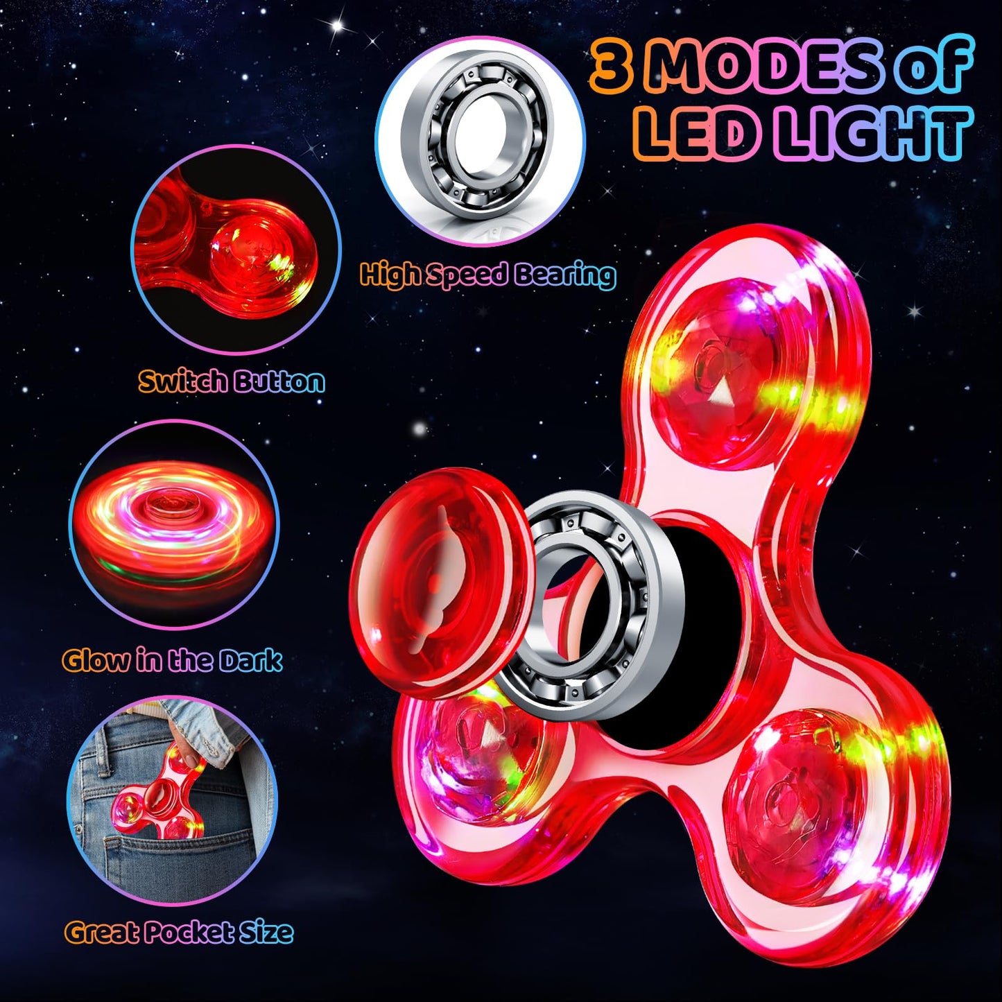 Fidget Spinner For Kids Adults 2 Pack, Light Up Sensory Fidget Toys For Kids 5-7 With Autism Adhd, Valentines Day Gifts For Kids