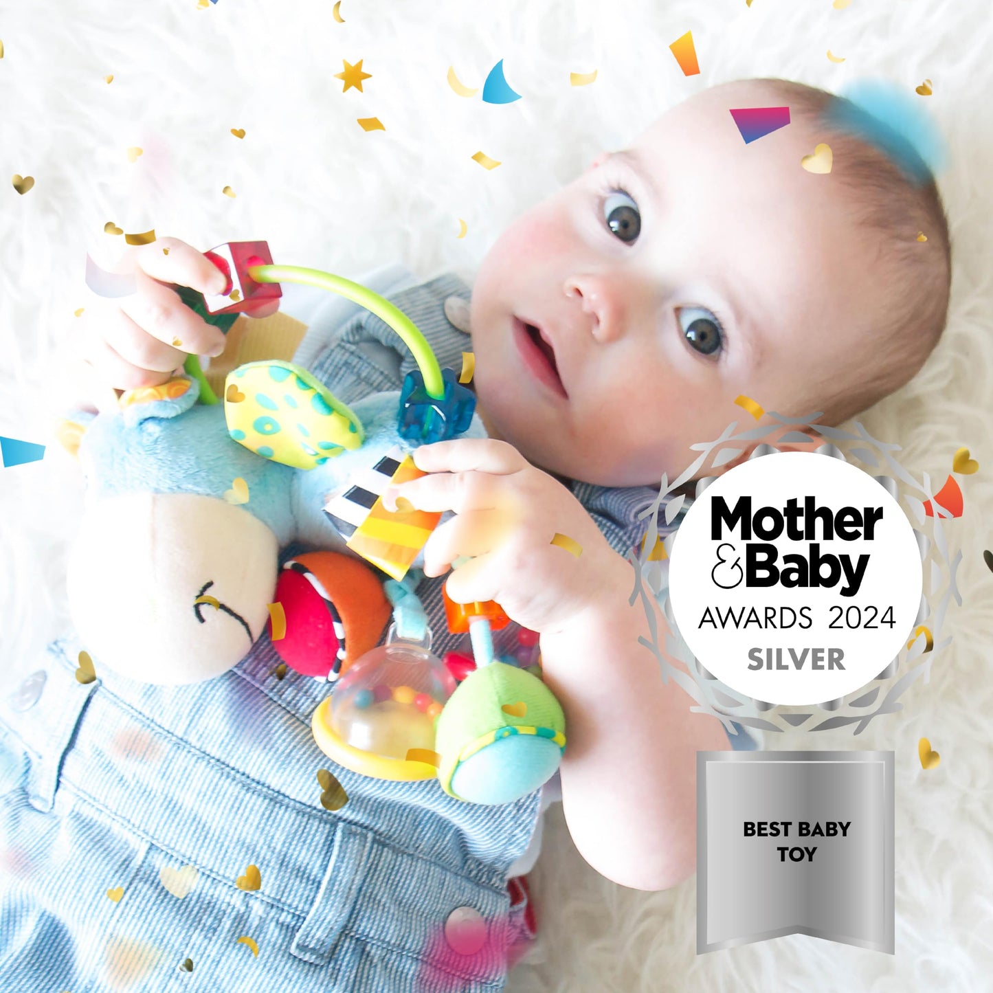 Playgro Light Blue Horse Soft Baby Toys 3-6-12 Months Developmental, 3+ Months Rattles Teething Toys For Babies, Newborn & Infant Sensory Non-Toxic Plush Baby Rattle For Boy Girl Clip Clop Activity