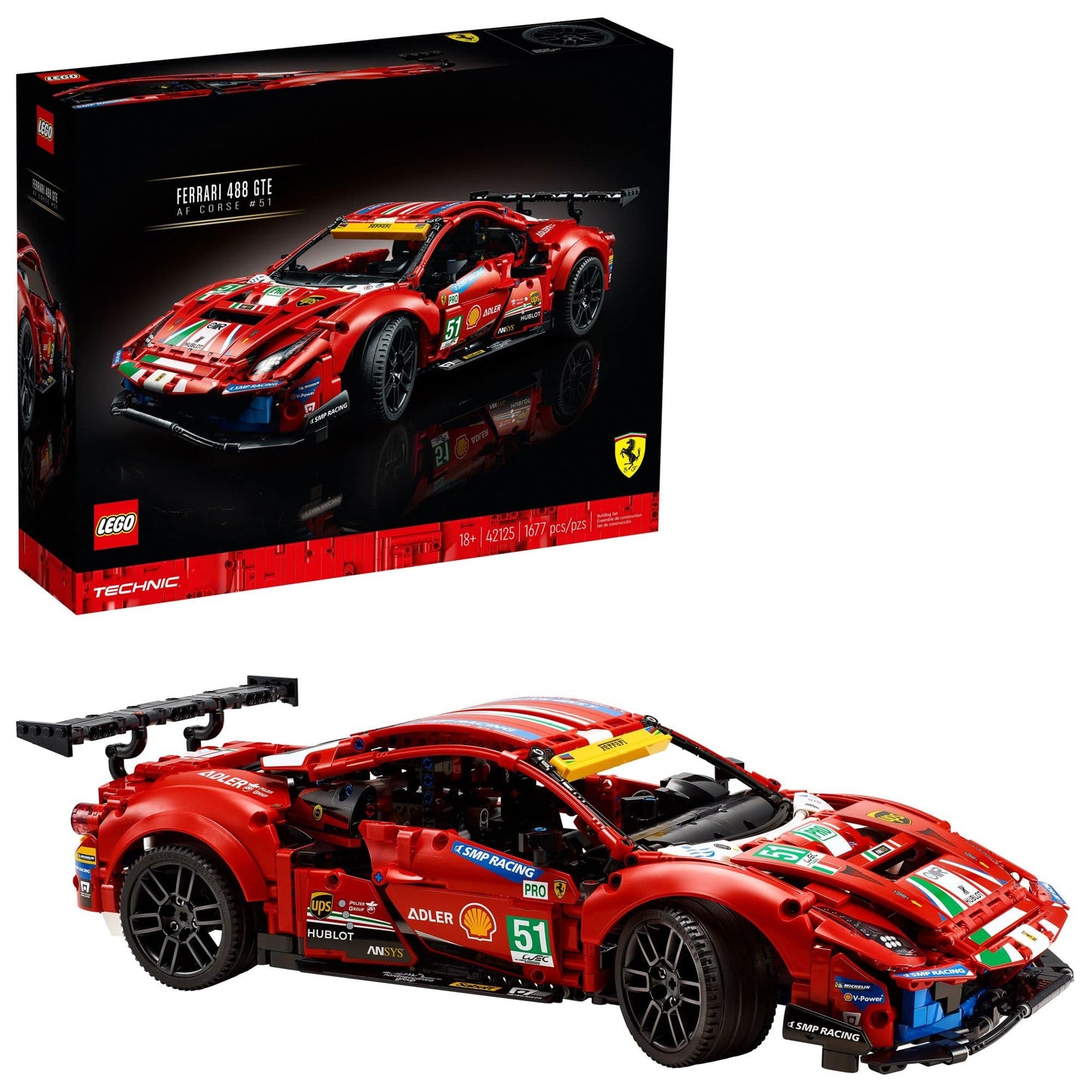 Lego Technic Ferrari 488 Gte “Af Corse #51” 42125 - Champion Gt Series Sports Race Car, Exclusive Collectible Model Kit, Collectors Set For Adults To Build