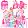 Amidear Foldable Dollhouse 2024, Dream 3-Story Princess Doll House Playset With Furniture Slide, Pink Toddler Toy House For 3 4