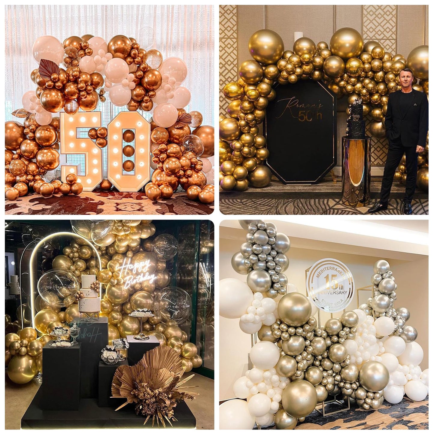 Jobkoo Gold Balloons 12 Inch, 50Pcs Metallic Gold Balloons Chrome Gold Metallic Balloon Golden Shiny Matte Gold Latex Balloons F