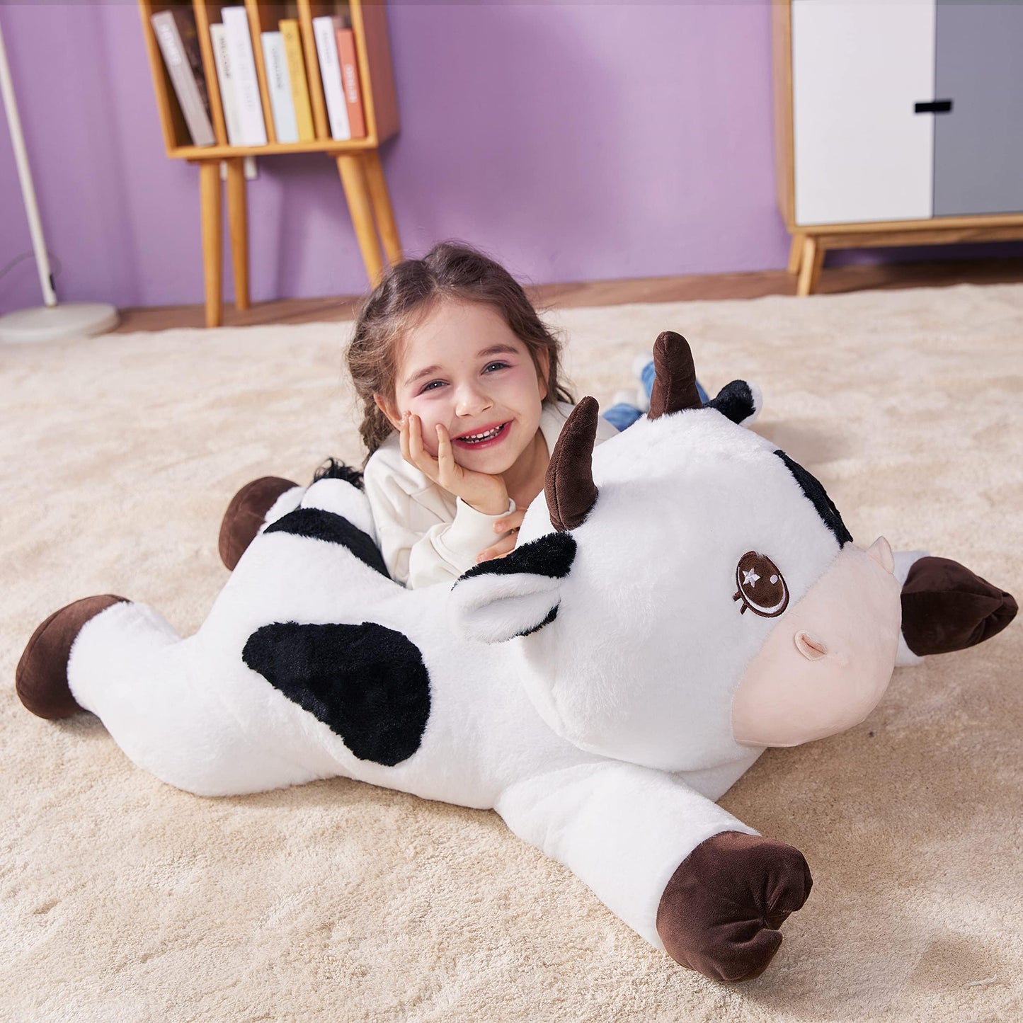 IKASA Giant Cow Plush Toy, 30" Jumbo Soft Animal, Fluffy Oversized Stuffed Toy, Model 6636608
