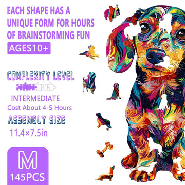 Wooden Puzzles for mature-themeds Colorful Dachshund Wooden Jigsaw Puzzle Dog Puzzle Wood Puzzles mature-themed Unique Animal Shape Gifts for Friends and Family Home Decor(M-11.4 * 7.5in 145 Pieces)