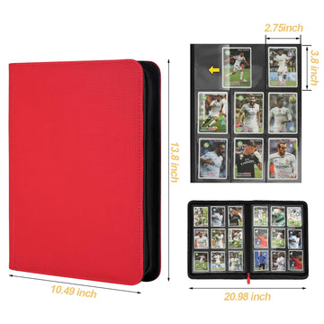 Trading Card Binder 9 Pocket GERMUN PU Cover Card Binder for 360 Cards enhanced Trading Card Holder Folders Double Sided Pocket Card Album for MTG TCG (RED)