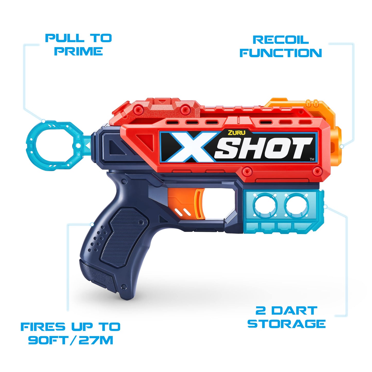 Excel Double Kickback (6 Shooting Targets + 8 Darts) Blaster Combo Pack By Zuru, X-Shot Red Foam Dart Blaster, Toy Blaster, Compact, Toys For Kids, Teens, Adults (Red)