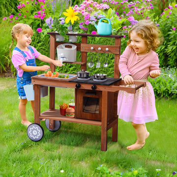 Robud Mud Kitchen For Kids Outdoor With Wheels, Wooden Outdoor Play Kitchen, Kids Mud Kitchen With Removable Sink & Faucet, Mont