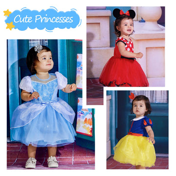 Alecosfun Princess Costume Trunk For Toddler Girls, 4 Pcs Fancy Dresses Tutu Skirts Headband For Babies Birthday 12-18M
