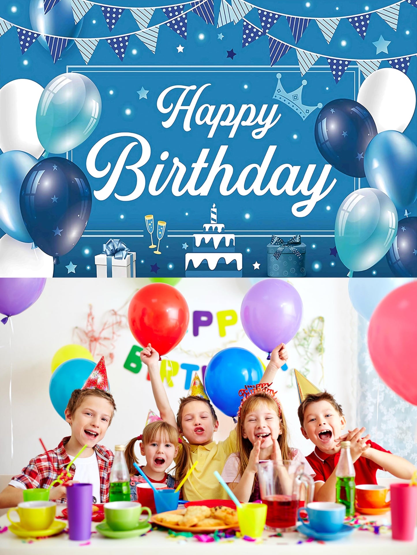 Blue Birthday Party Backdrop Blue Happy Birthday Banner Blue Photography Background For Home Decorations Party Supplies 70.8 X 4