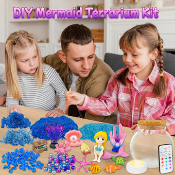 Mermaid Terrarium Craft Kit For Kids - Led Night Light Up & Remote Mermaid Birthday Gifts Toys For Girls Age 5 6 7 8 9 10 11 12