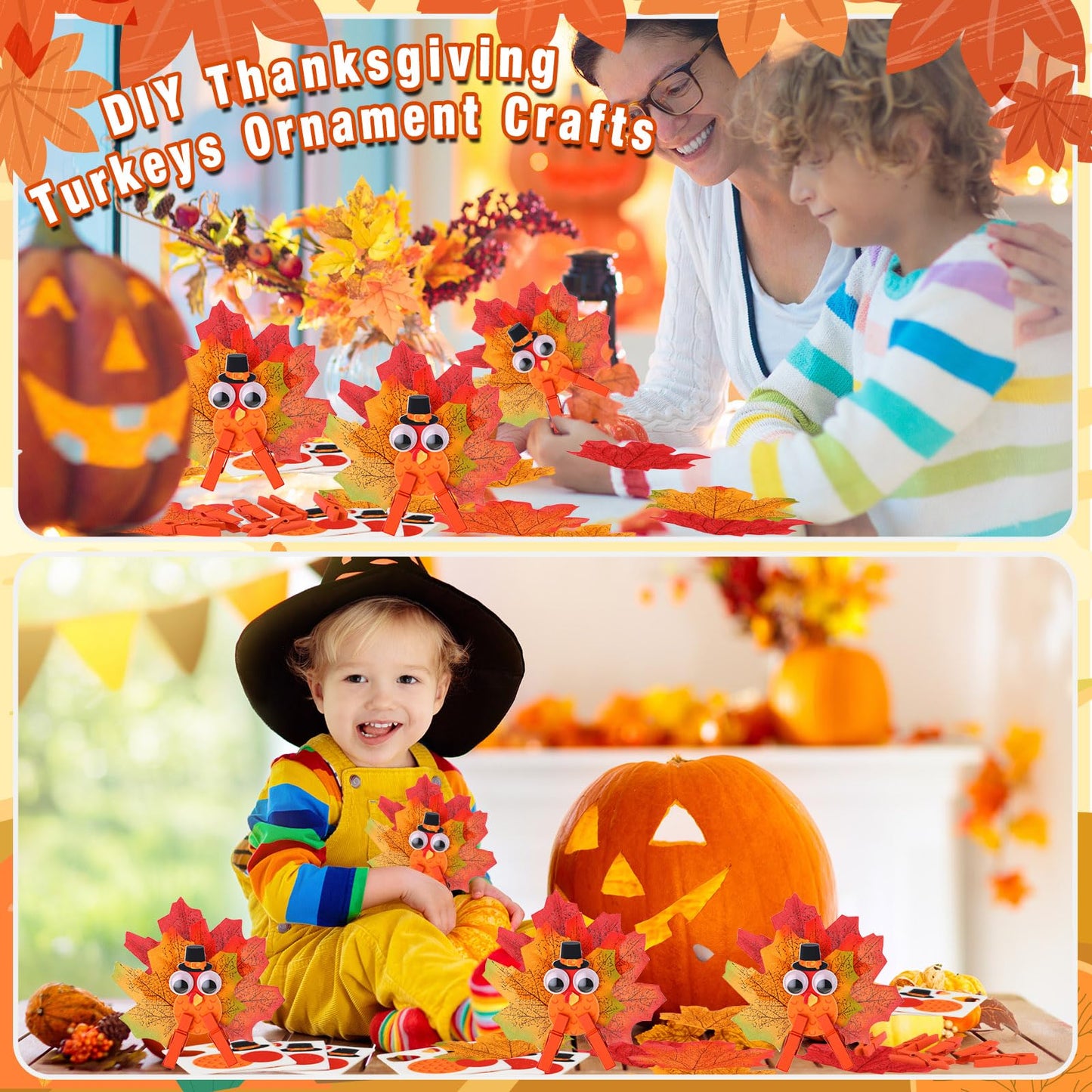 ForraFun 30 Pcs Thanksgiving Craft Kit DIY Thanksgiving Turkeys Ornaments Turkey Cards with Movable Wings for Fall Party Favors