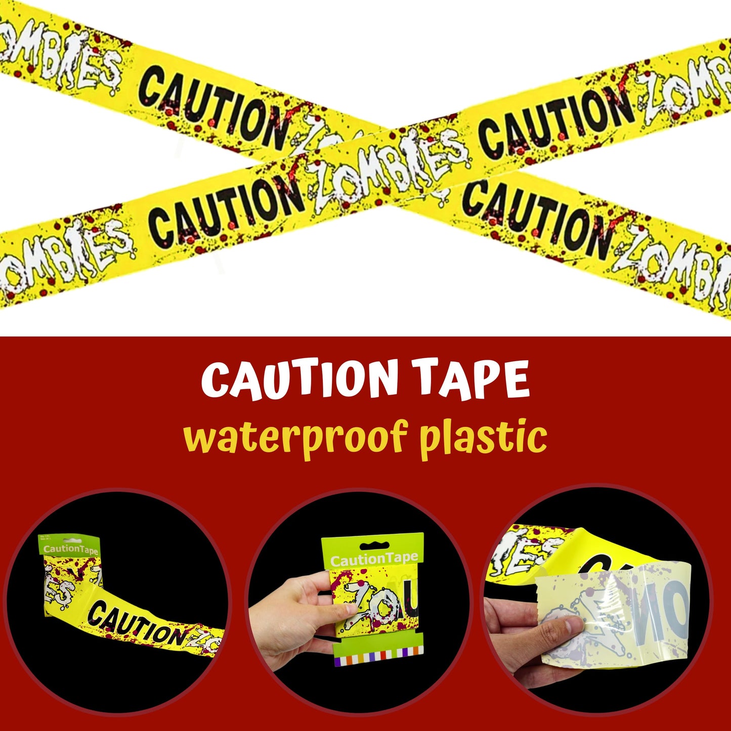 4Es Novelty 6 Warning Signs 11x14 with Caution Tape Roll 20 Feet - Halloween Zombie Party Decorations Halloween Indoor Outdoor