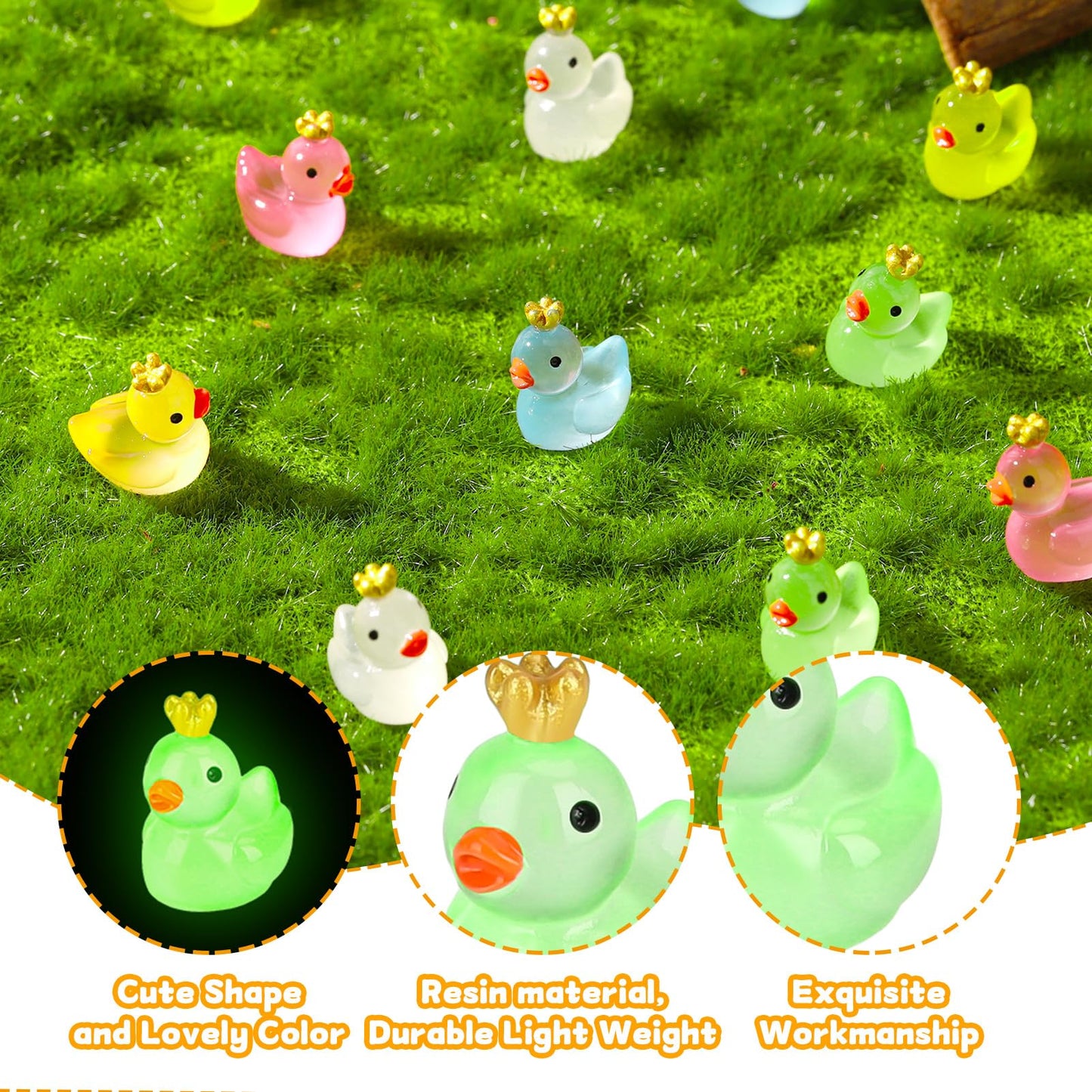Fuyamp 120 Pieces Luminous Mini Resin Ducks with Crown Miniature Figures Micro Fairy Garden Landscape Aquarium Tiny Ducks Dollho