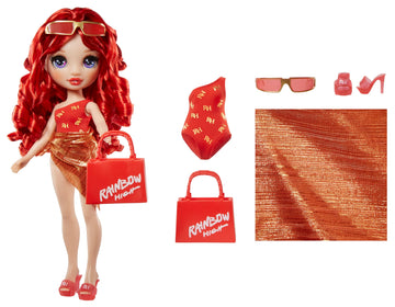 Rainbow High Swim & Style Ruby, Red 11' Fashion Doll With Shimmery Wrap To Style 10+ Ways, Removable Swimsuit, Sandals, Fun Play Accessories. Kids Toy Gift Ages 4-12 Years