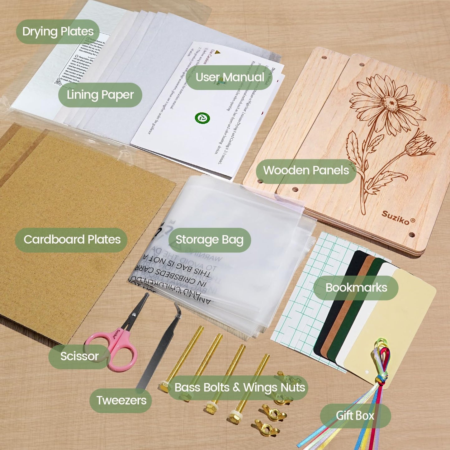 Suziko Large Flower Press Kit for Adults Kids, Flower Plant Preservation Kit Measures 10.8 x 6.9 inch Arts and Crafts for Adults