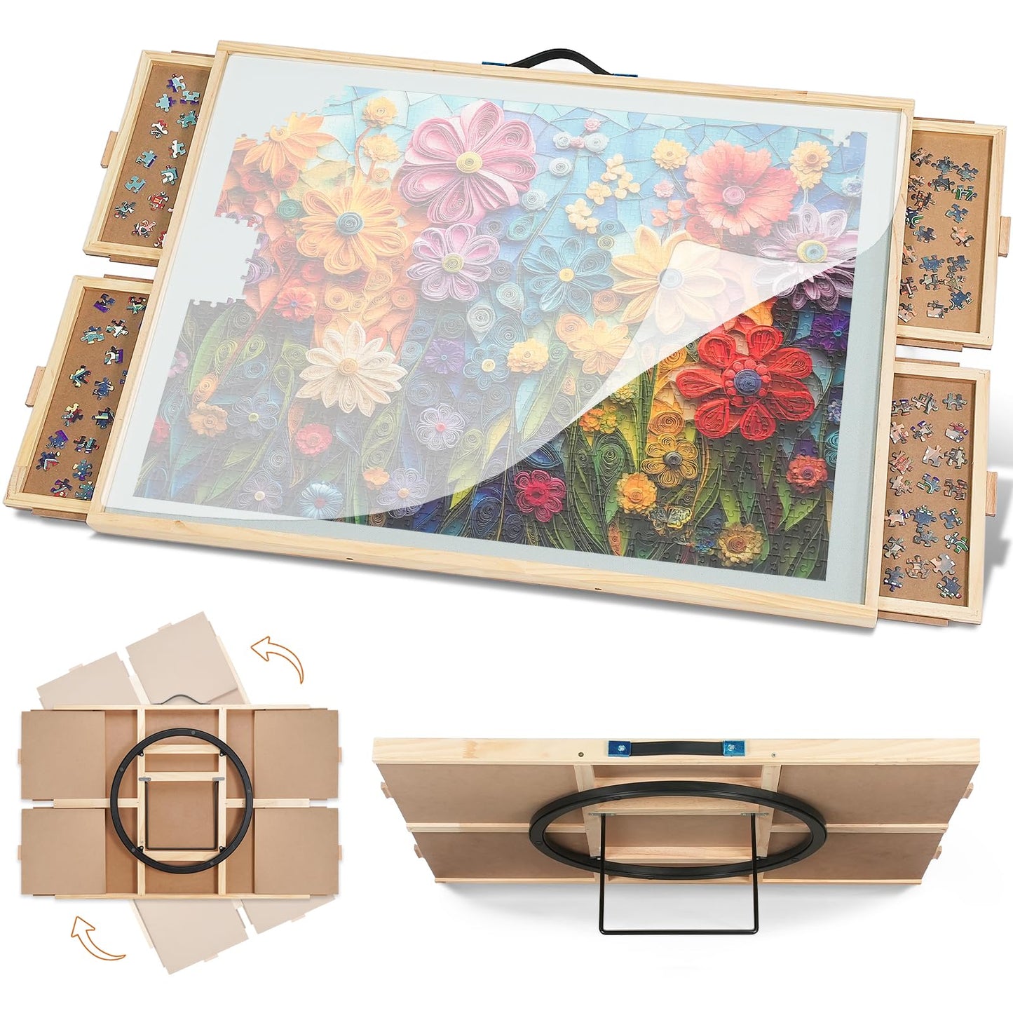 Dikashi 1500 Pieces Tilting & Rotating Puzzle Board, 34.25'' 25.2'', Portable Jigsaw Puzzle Table For Adults With 4 Drawers &