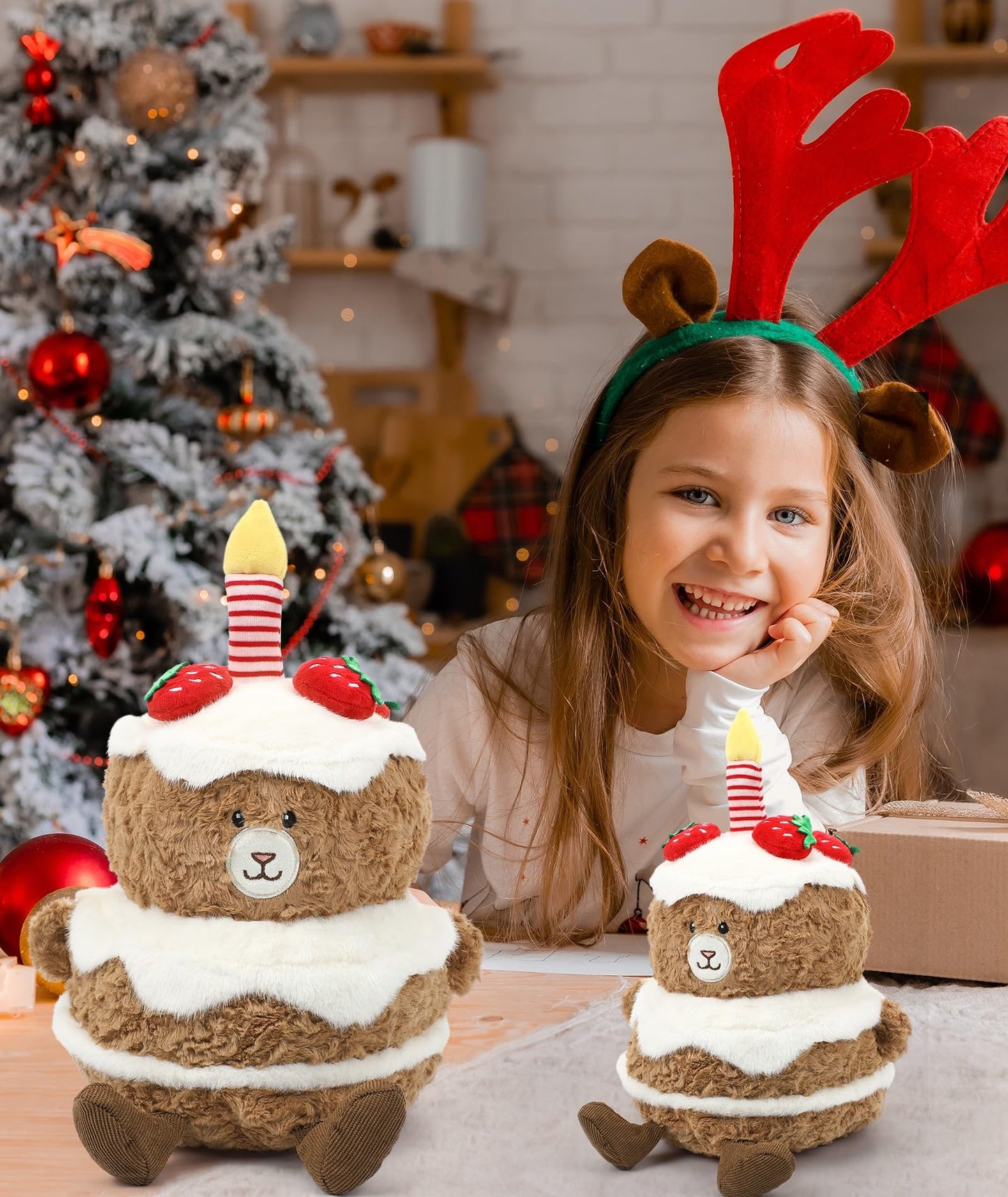 Leyoha Birthday Plush Toy Bear Stuffed - Adorable Cake Stuffed Animal, Cute Teddy Bear Face With Candle, Huggable Kids' Gifts, P