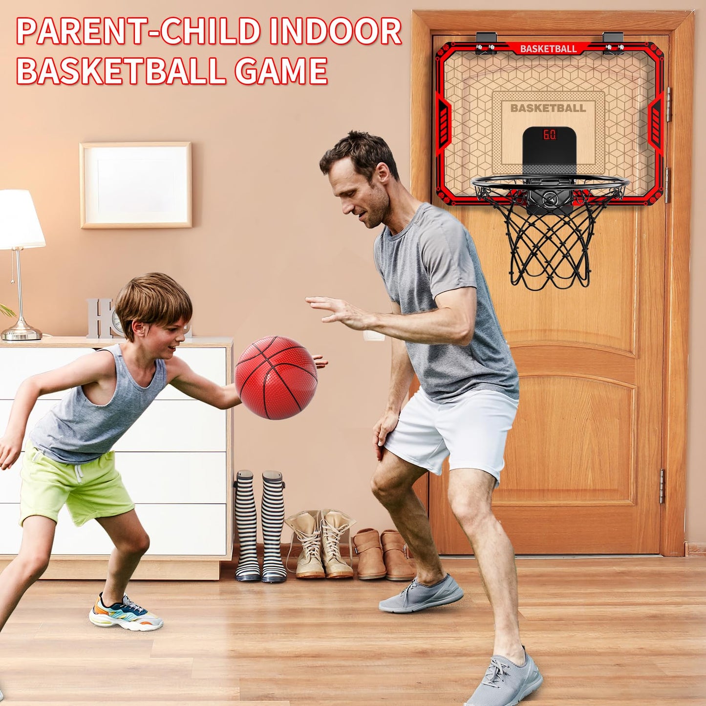 Watudou Basketball Hoop Indoor For Kids, Indoor Basketball Hoop With 4 Balls & 3 Modes Scoreboard For Kids Teens 3-5 6-8 8-12, B
