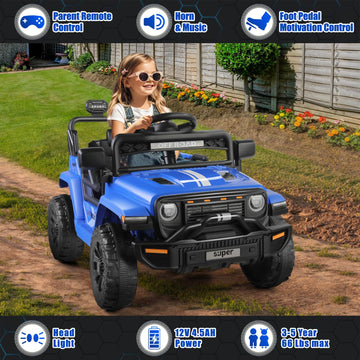 Hikole 12V Kids Ride on Car with Parent Remote Control, Electric Truck Car Toys Gift for Toddler Boys Girls Ages 3-8, Spring Sus