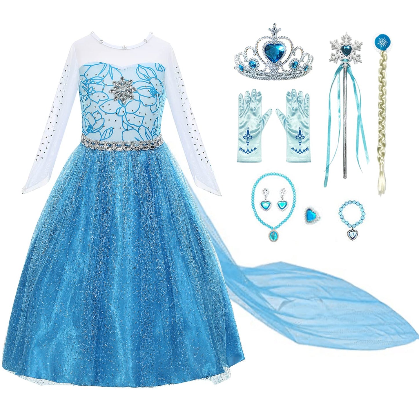 Princess Costumes For Girls Dress Up Clothes For Little Girls Toddler Costume With Accessories Crown Christmas Birthday Party (110 3-4 Years)