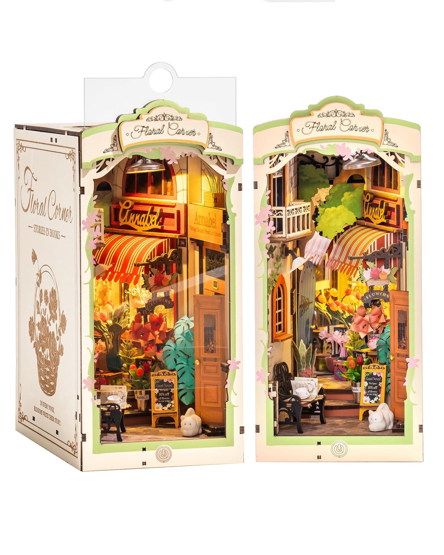 Robotime Diy Book Nook Kits, Miniature House Kit, 3D Wooden Puzzle With Led, Dollhouse Booknook Kit, Creative Bookends Bookshelf