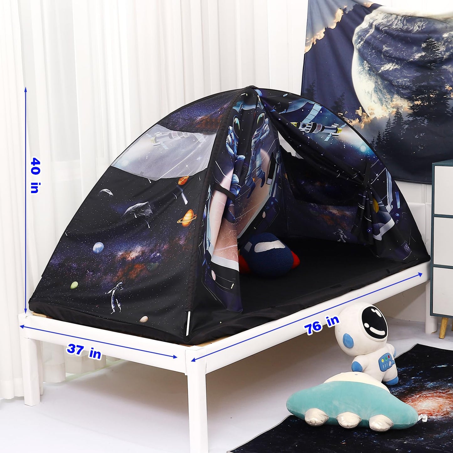 Vsuntent Bed Tent For Twin Kid Bed Tent Play Tent For Boy And Girl Easy Set-Up Tent Dark Planet And Dazzling Rainbow Magic Playh