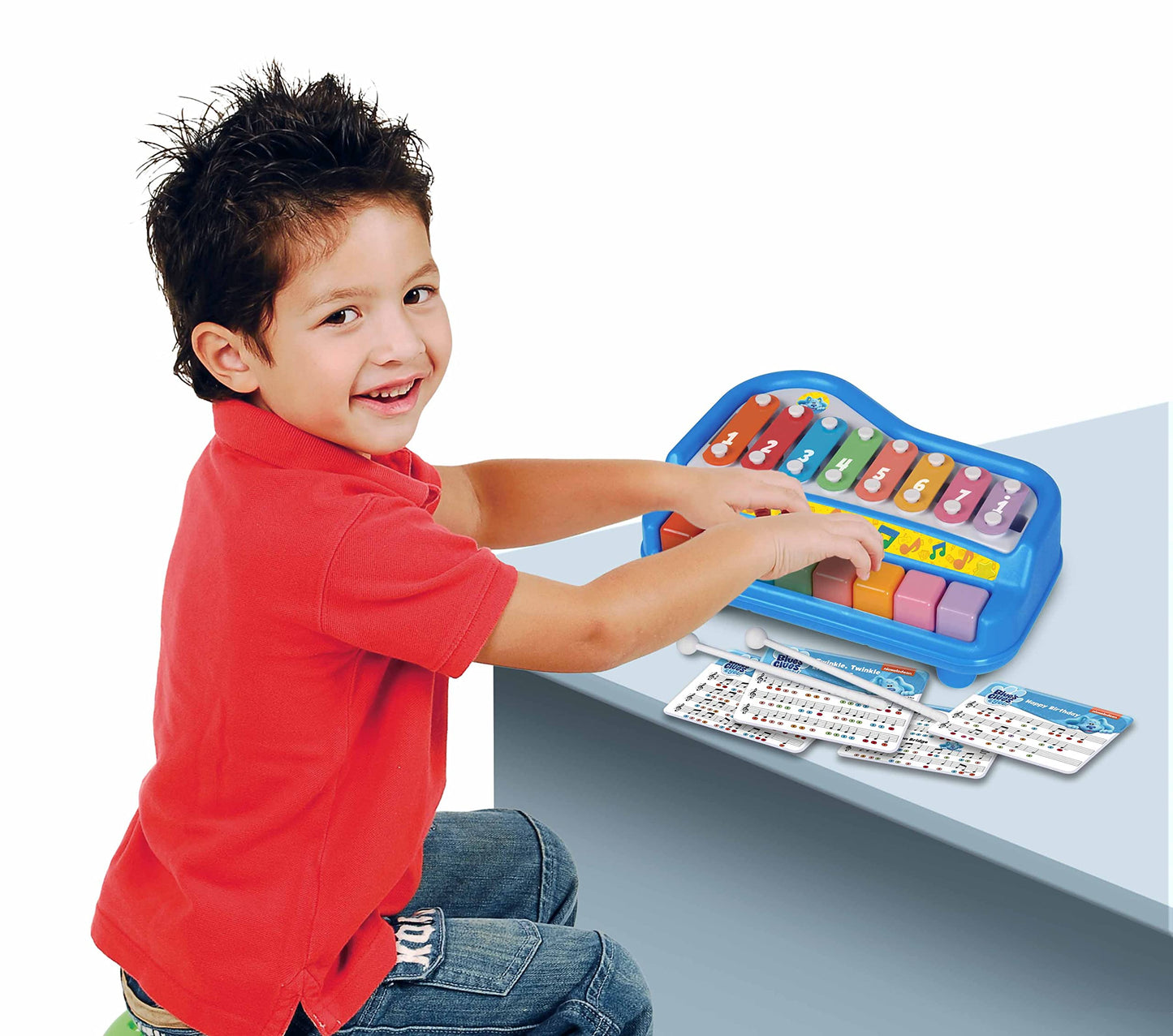 Kidz Toyz: Blue'S Clues Play Along Piano, 8 Notes With 4 Song Cards, 2-In-1 Piano Keyboard, Plastic Mallets Included, For Ages 3 And Up