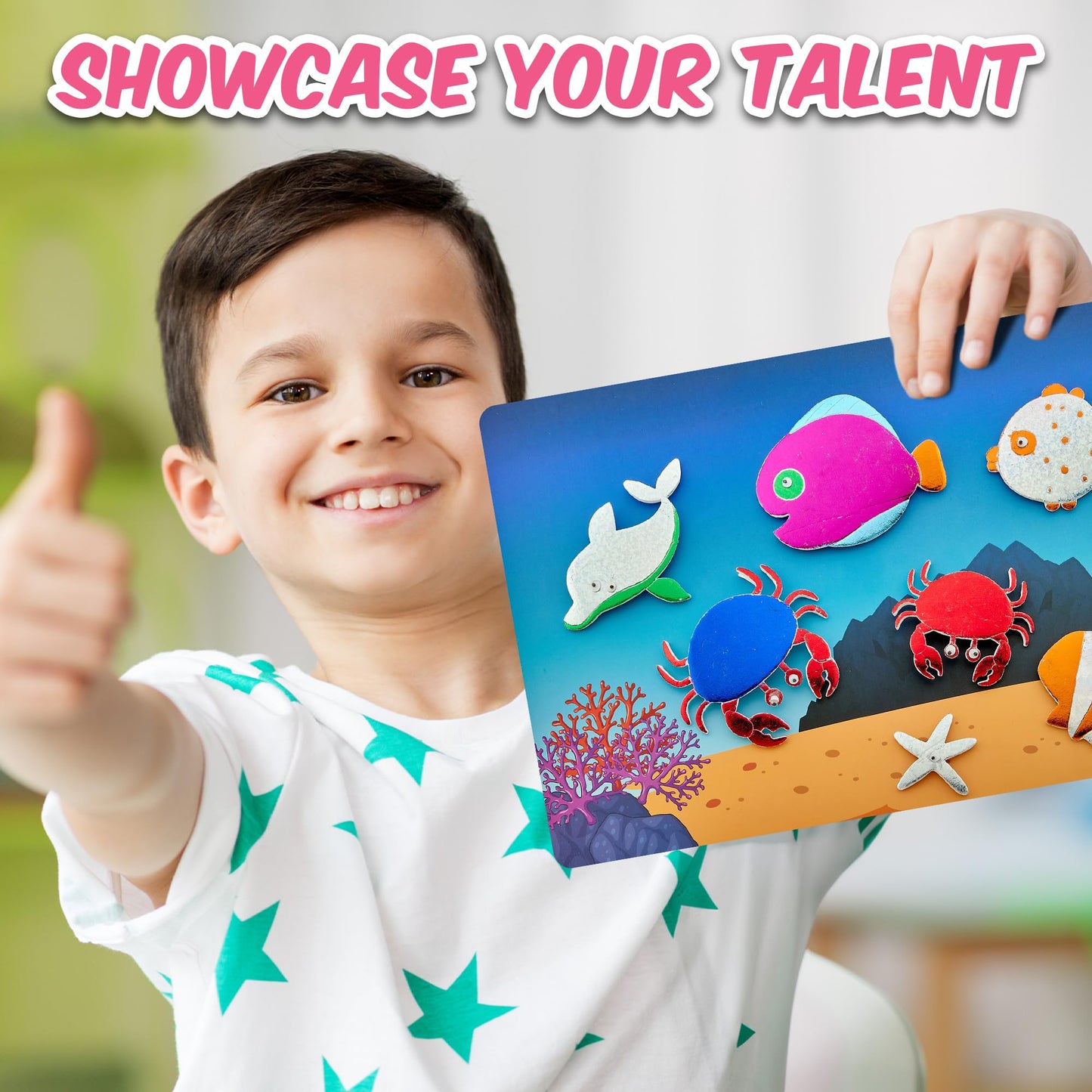 Playbees Press and Peel Foil Kit Sea Animals - Preschool Arts and Crafts Kit for Kids- No Mess Art for Boys & Girls Ages 4, 5, 6