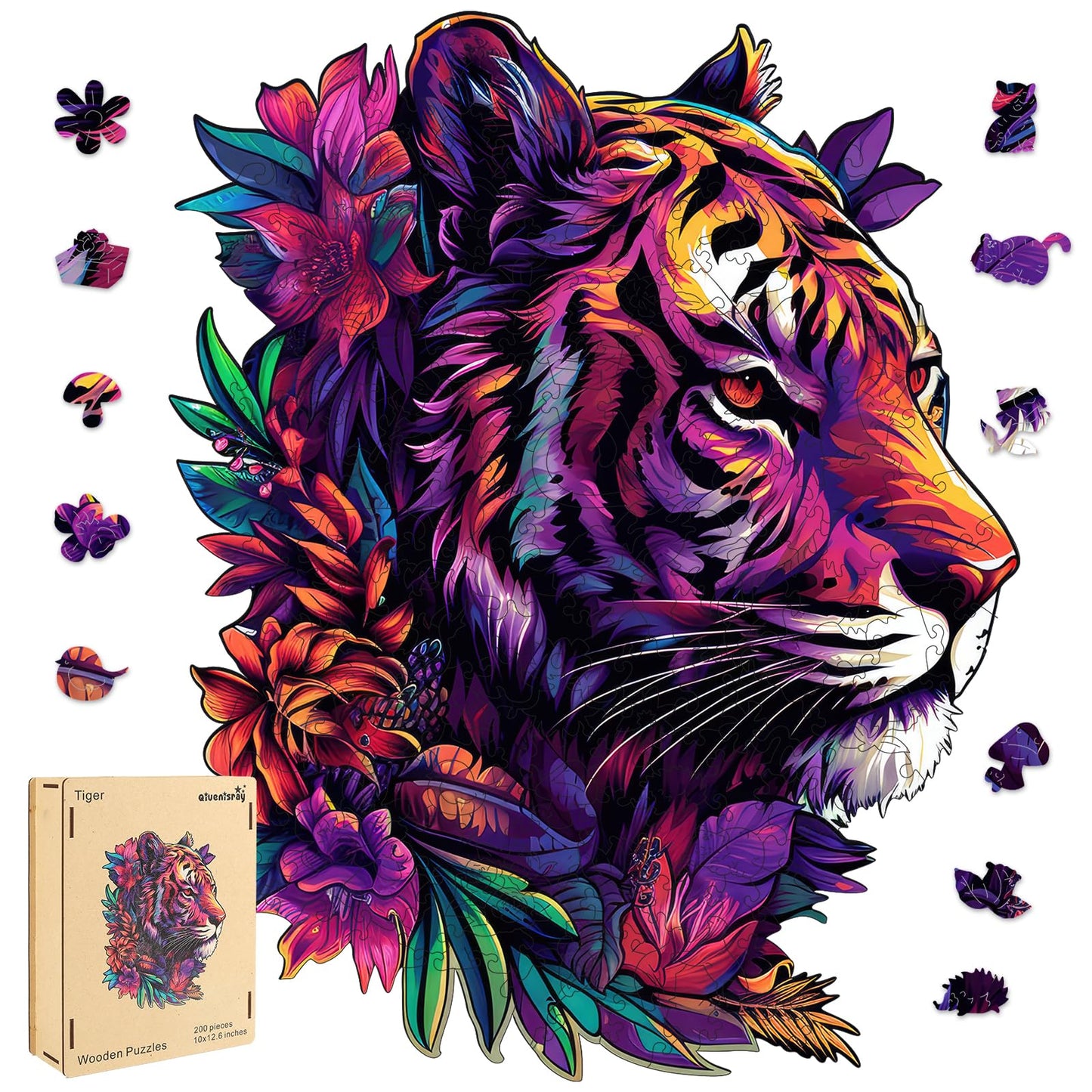 Qiuenisray Wooden Jigsaw Puzzles 500 Pieces-Tiger,13.8x17.4in,Royal,Wooden Puzzles for Adults,Unique Shape Animal Adult Puzzles,