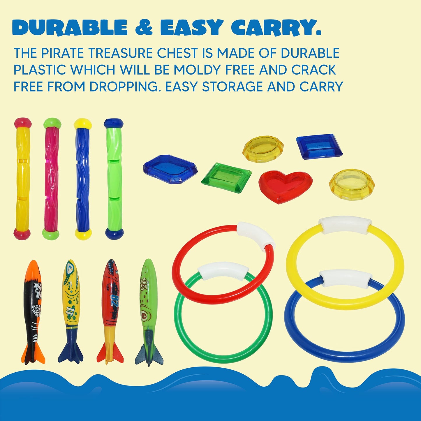 Joyin 18Pcs Diving Pool Toys For Kids, Swimming Pool Toy With Storage Bag Includes 4 Pool Rings, 4 Diving Sticks, 4 Bandits, 6 Treasures Underwater Swim Pool Games For Ages 8-12