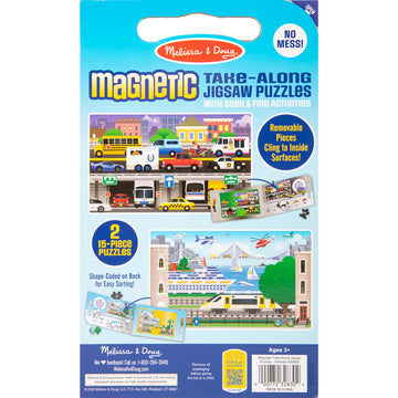 Melissa & Doug Take-Along Magnetic Jigsaw Puzzles Travel Toy Vehicles (2 15-Piece Puzzles)