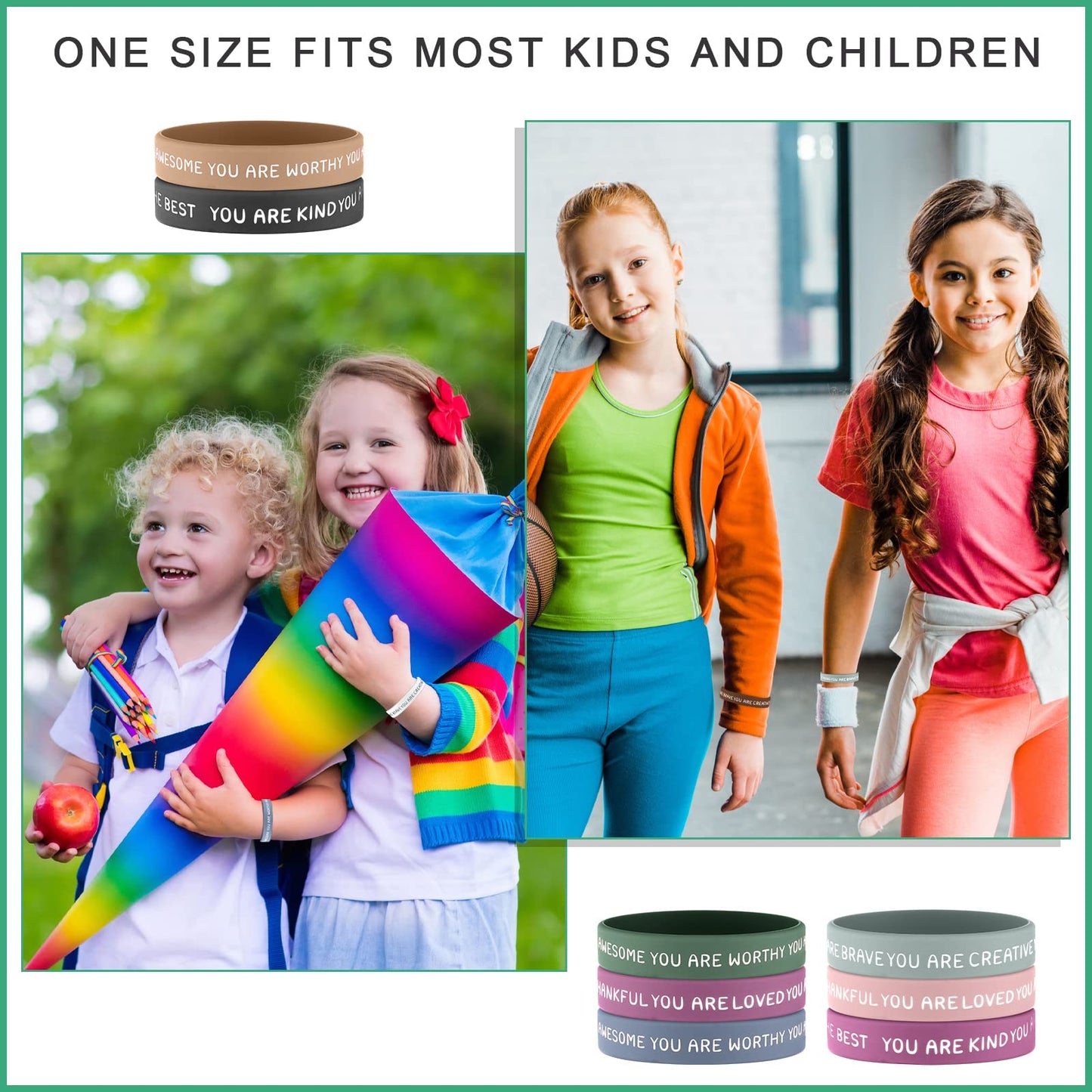 Roowest 120 Pcs Motivational Wristbands Bulk for Student Inspirational Rubber Bands Stretch Silicone Bracelet for Class from Tea