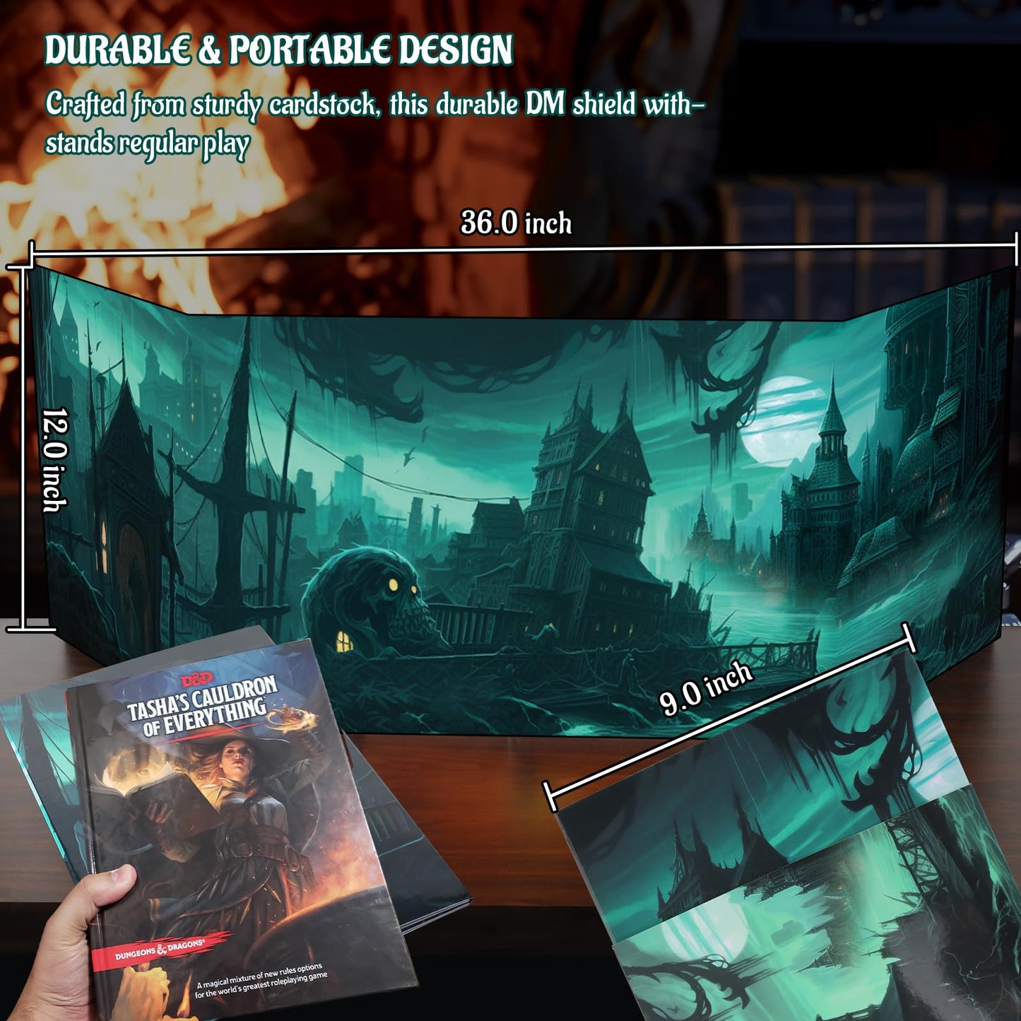 Czyy Dm Screen 4-Panel Cardboard Game Master Screen With Erasable & Clear Pockets, Gloomy Castle Artwork Game Master Shield Tool For Dungeon Master And Rpg Player (Style B)