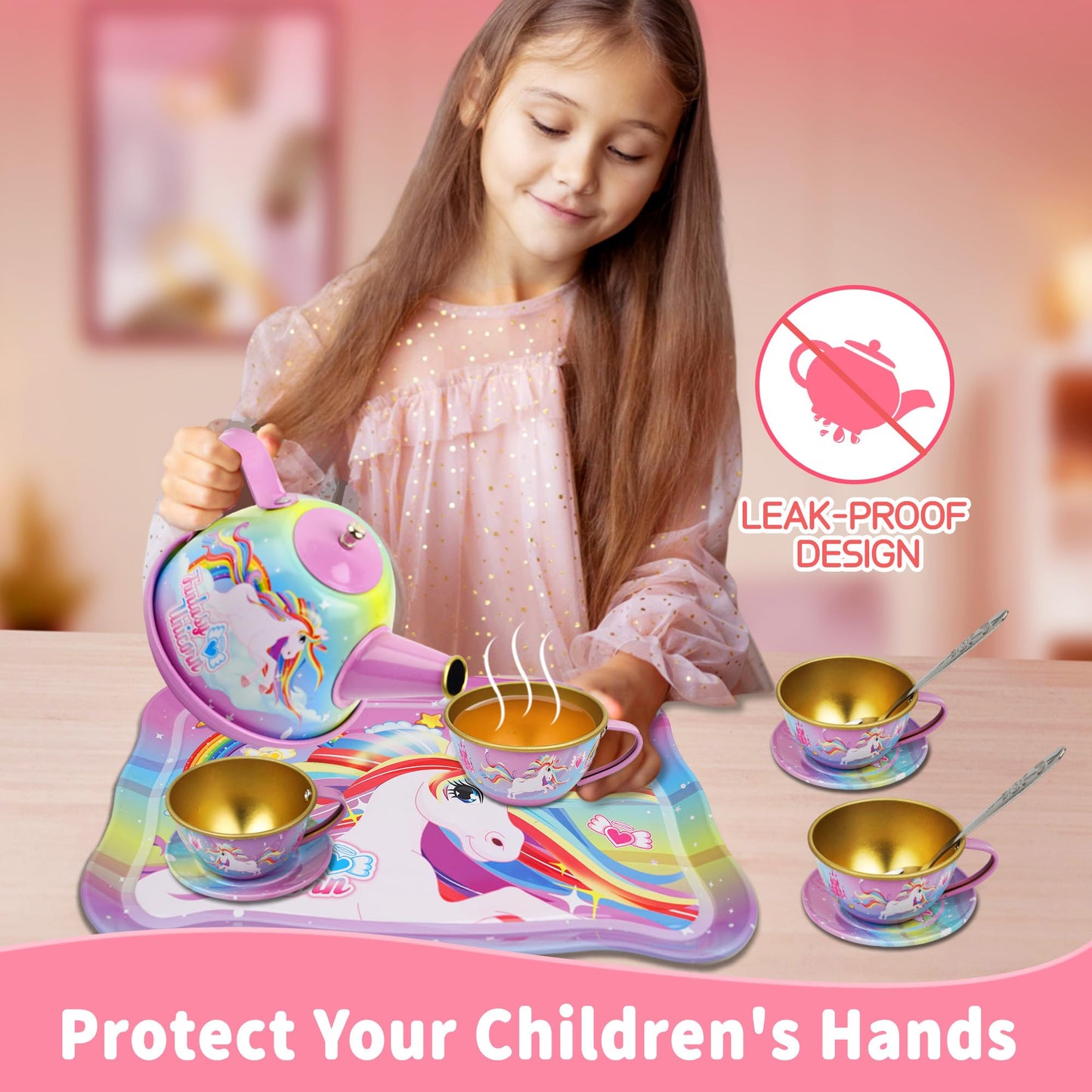 Smilesskiddo 46Pcs Tea Party Set For Little Girls - Princess Tea Party Set,Kids Kitchen Pretend Play Toys - Toddler Tea Party Se