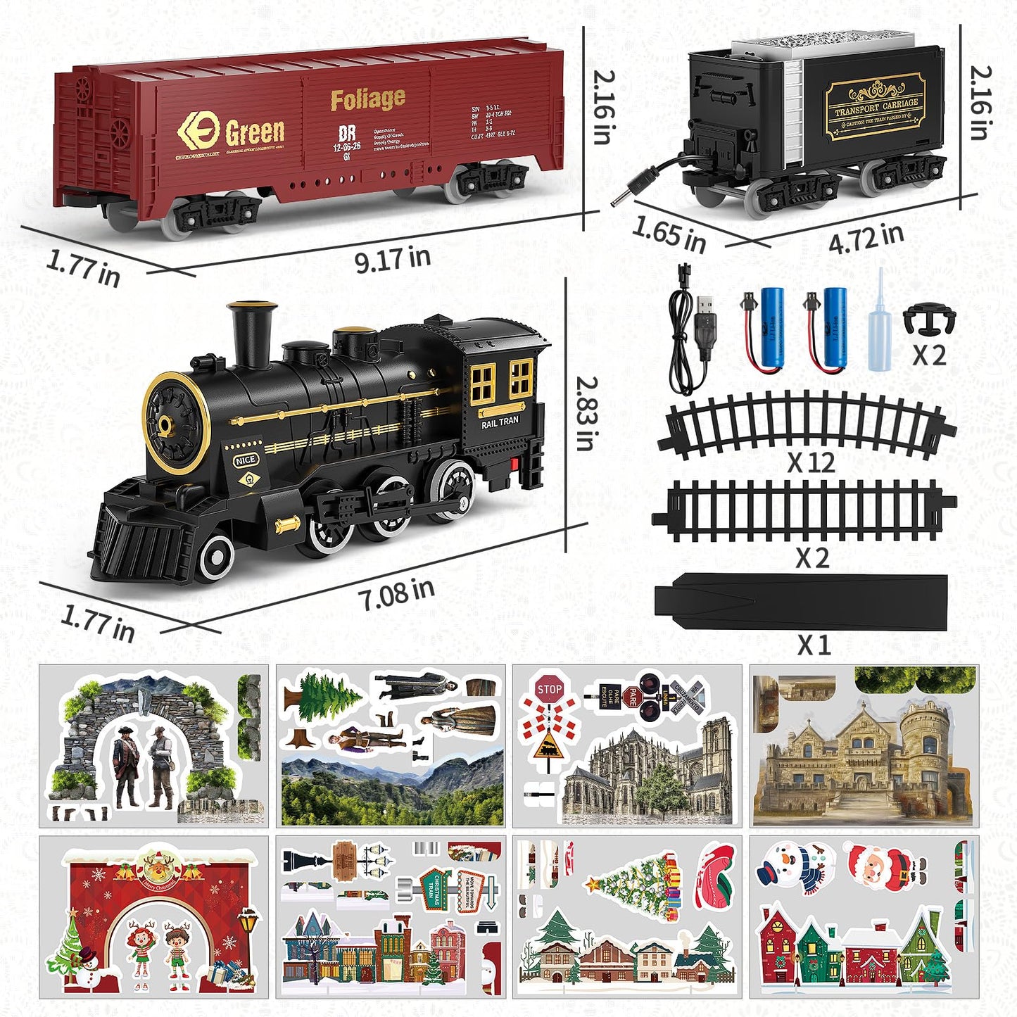 Temi Steam Train Toy Set For Boys 3 4 5 6 7 Years, With Sounds & Light, Electric Classical Engine Locomotive For Kids, Rechargea