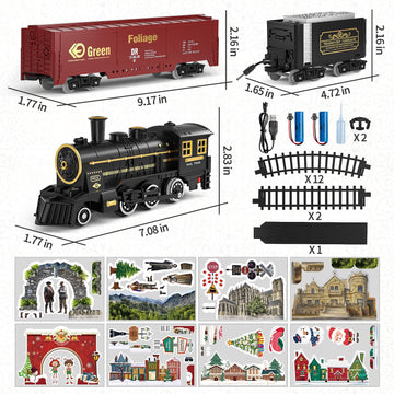 Temi Steam Train Toy Set For Boys 3 4 5 6 7 Years, With Sounds & Light, Electric Classical Engine Locomotive For Kids, Rechargea