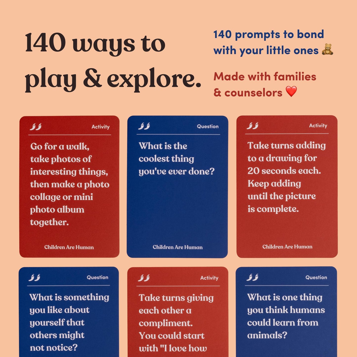 Children Are Human 140 Conversation Cards To Help Bond With Kids, Card Game For Elementary School Children, Designed By Experts