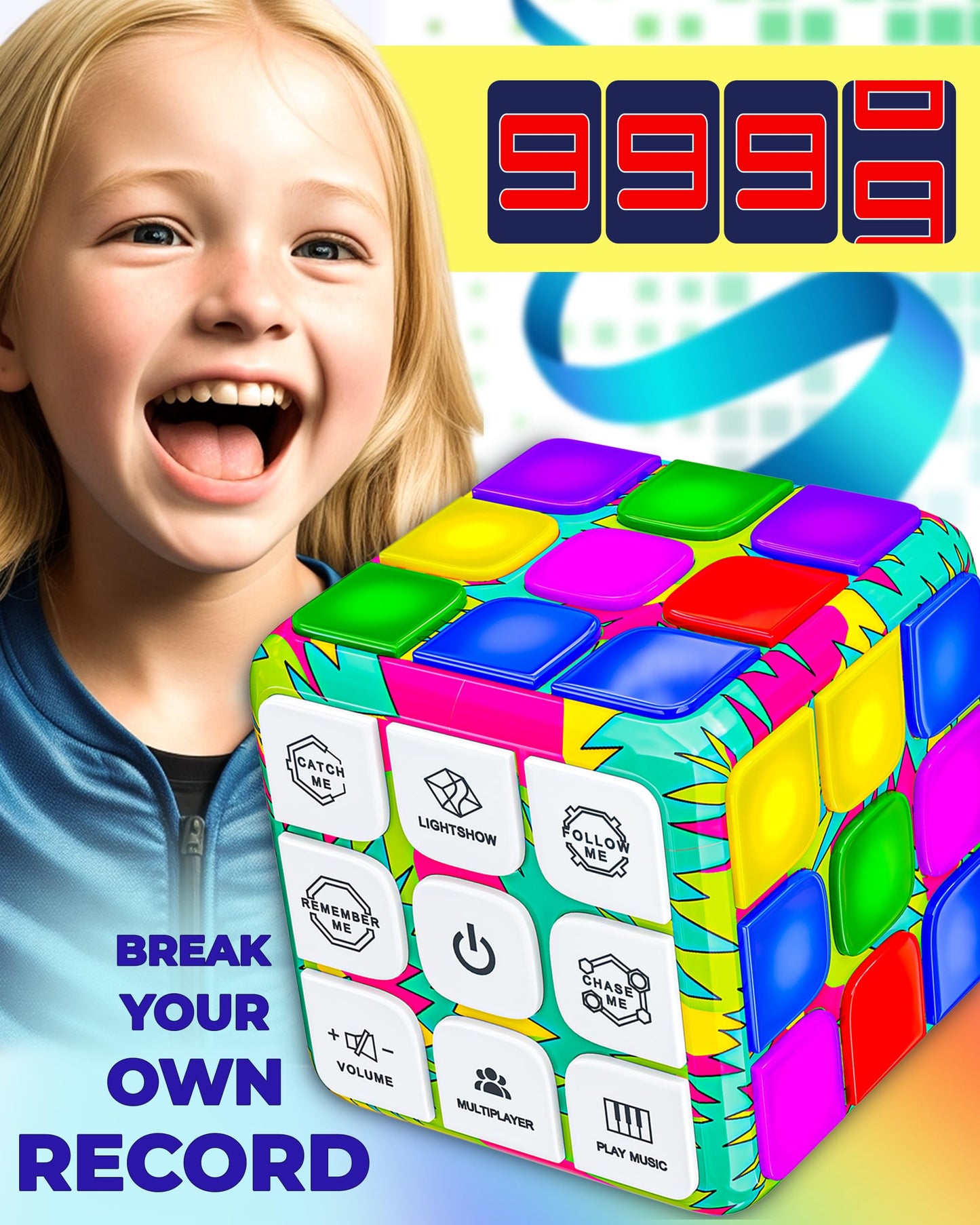 Skywin Puzzle Cube Game (Green/Pink) - Flashing Cube Handheld Electronic Games Stem Toy - Fun Memory Games & Brain Games For Adu