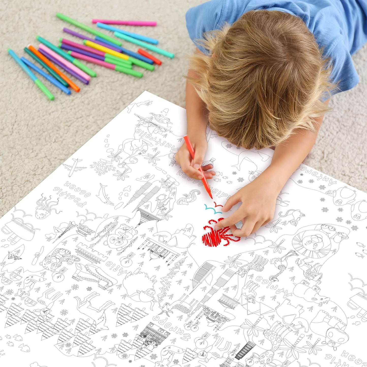Outus Giant Coloring Poster/Tablecloth Jumbo World Map Large Coloring Book Huge Tablecloth Education Poster for Classroom Home B