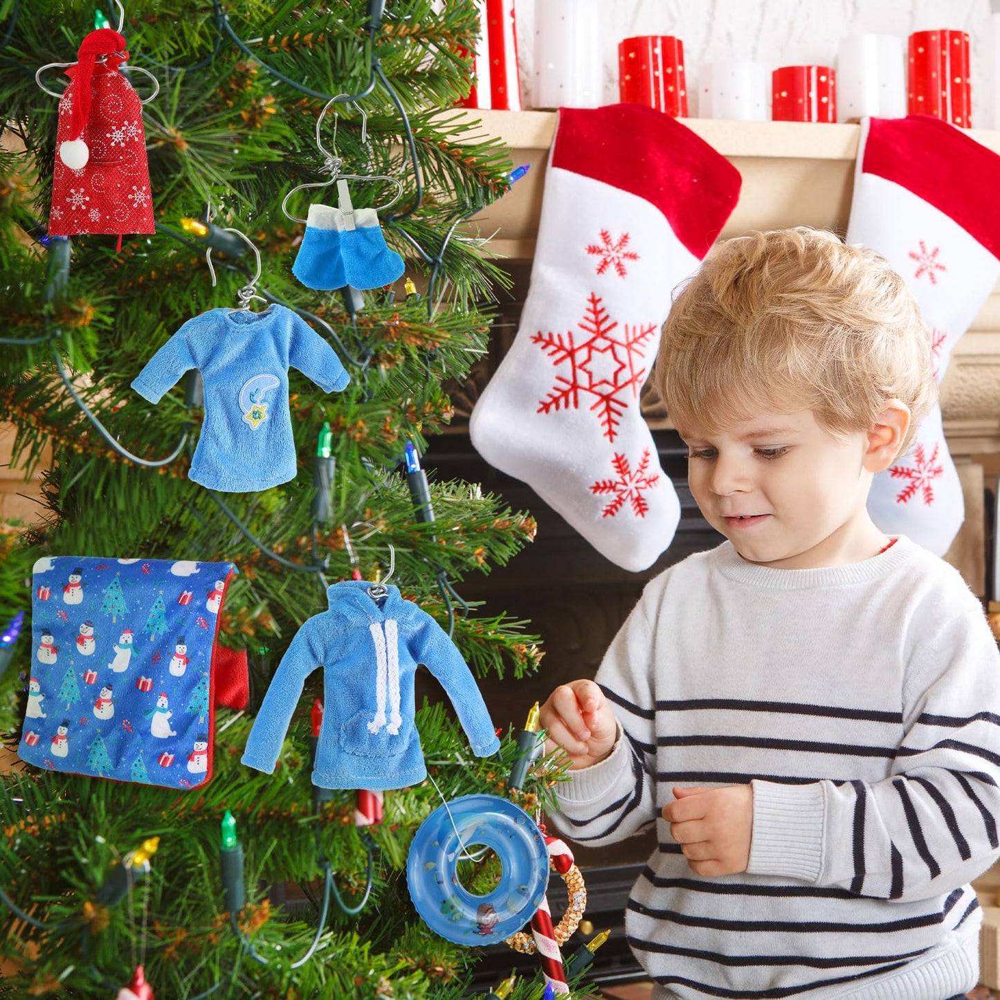 9 Pieces Christmas Elf Doll Accessories Set Include Elf Sleeping Bag Scarf Mask Shirt Hoodie Shoes Apron Chef Hat Swim Ring Fit