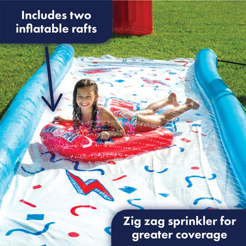 WOW Sports Mega Water Slide with 2 Inflatable Sleds, Inflatable Water Slide with Built-In Splash Pool and Sprinklers