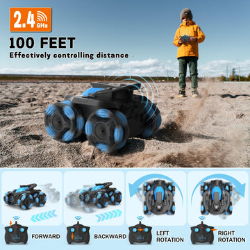 Eulogia RC Stunt Car for Boys 5-12, High Speed 360 Rotating, Drift 4WD Remote Control Car with Headlights, 2.4GHz Electric Recha