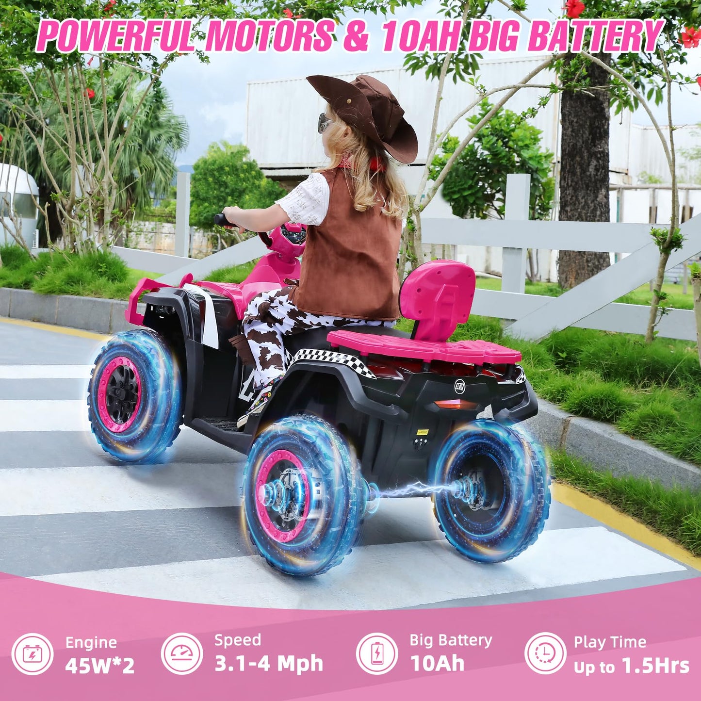 ELEMARA 2 Seater Ride on ATV, 4 Wheeler Quad Ride on Toy with 10AH Battery, Ride on Electric Big Kids