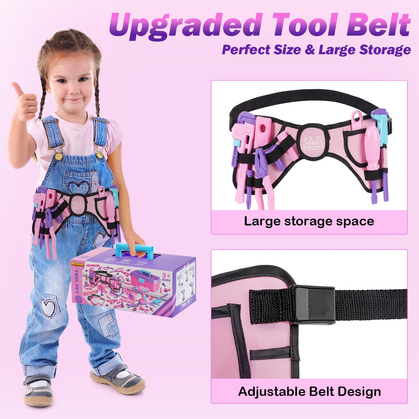 Kids Tool Set, 67 PCS Toddler Tool Box with Electronic Toy Drill&Tape Measure, Pretend Play Tool Kit with Tool Belt, Christmas B