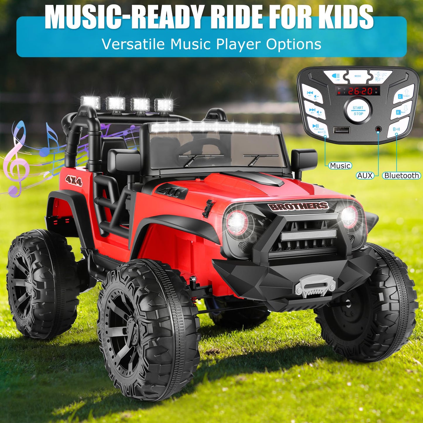Hikole 2 Seater Ride on Car with Remote Control - 24V Battery Powered Electric Truck for Kids, 2x200W Strong Motor, Spring Suspe