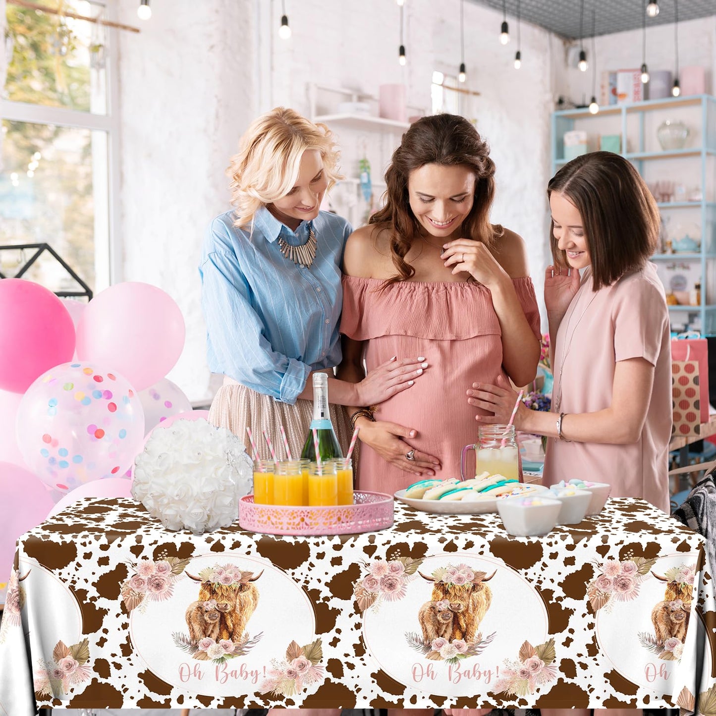 Hakoti 3Pack Holy Cow Tablecloth,Cow Baby Shower Decorations Brown Cow Print Rectangular Plastic Table Cover For Birthday Party